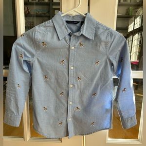 Janie and Jack Boys Dress Shirt - Chambray with embroidered dogs. Size 6